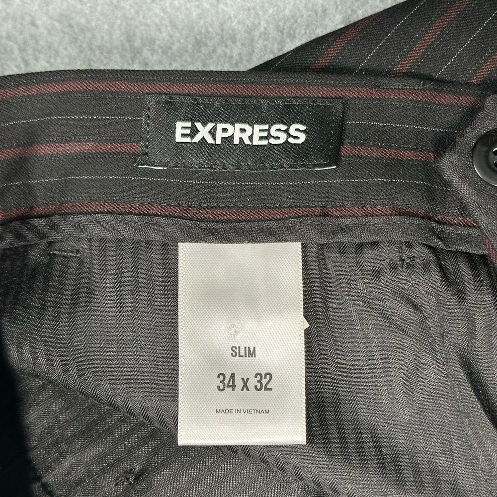 Express Slim Fit Pinstripe Mens Dress Pants 34x32(30) Black Red Stretch NWT - Picture 6 of 9